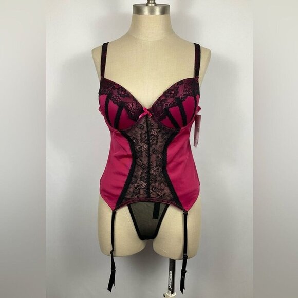 FANTASY LINGERIE JoJo NWT Corset Bustier & G String Pink & Black Women’s Sm/Med - Picture 1 of 14